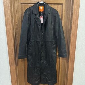 Leather Jacket Collection Black Buttery Soft Leather Long Trench Coat Size M NWT